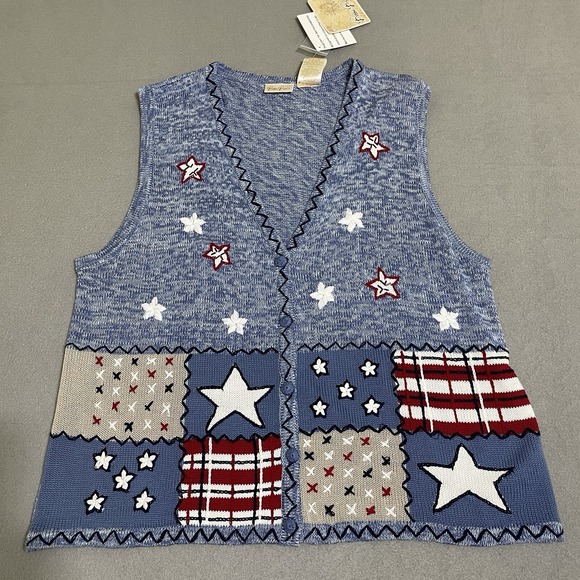 Bobbie Brooks Tops - Vintage Women's Vest Patriotic Button Down Sweater Vest Embroidered Top 90s